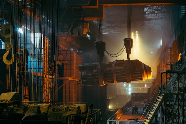 overhead cranes at work in a factory